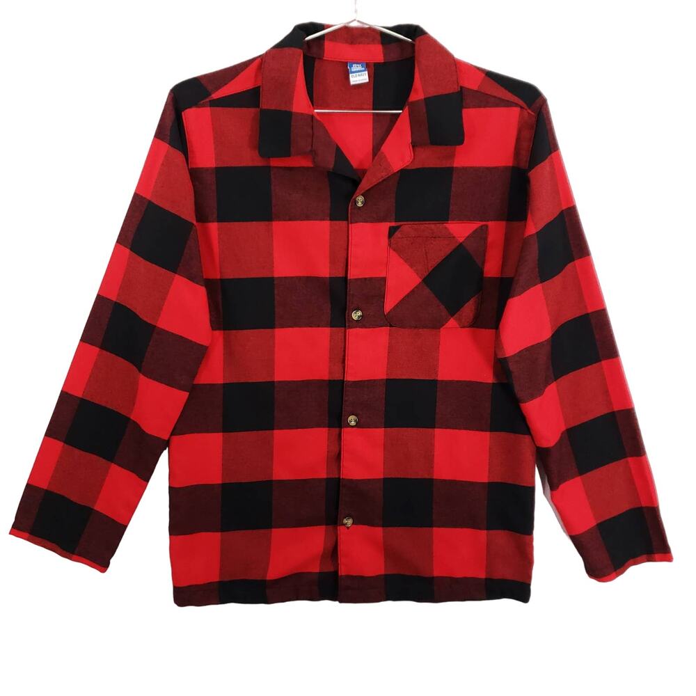 Old Navy Sleep Flannel Kids XXL 18 Red Black Check Flame Resistant Button Up Top